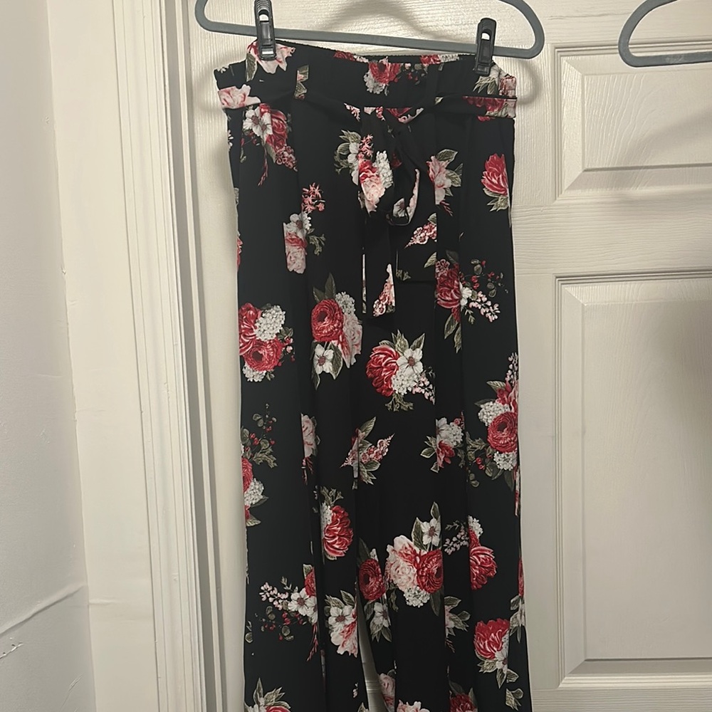 Torrid Black Floral Wide Leg Pants